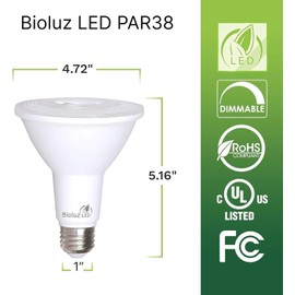 Bioluz LED 4 Pack PAR38 LED Light Bulb 90W Equivalent Using 13W 3000K Soft White 1050 Lumens E26 Base Dimmable Flood Light Bulbs Indoor/Outdoor UL Listed FCC RoAS Compliant High Efficacy LED Bulbs