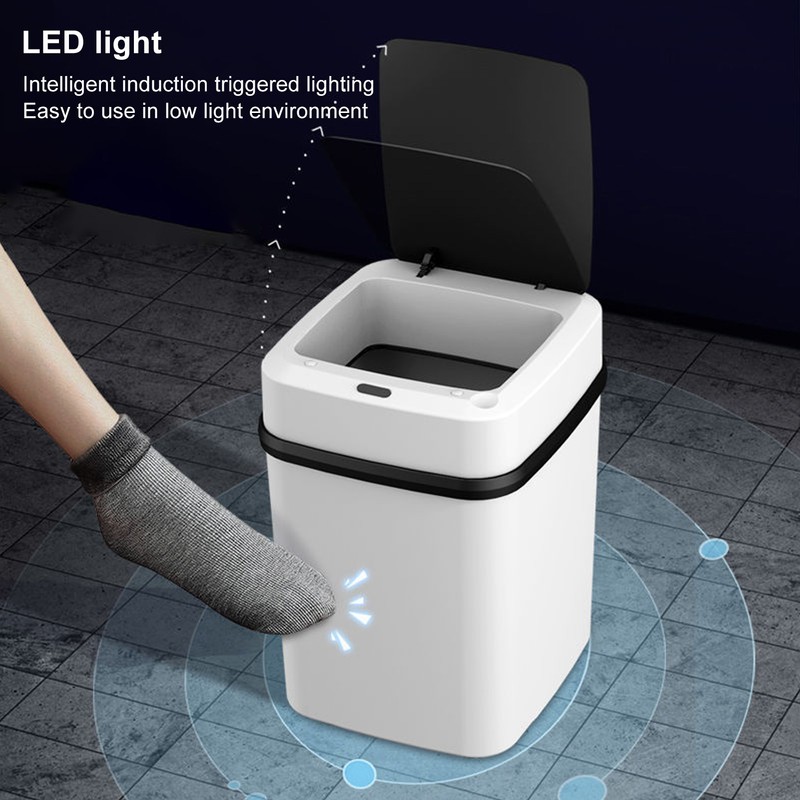 Smart Trash Can Large Capacity LED Light Automatic Motion Sensor