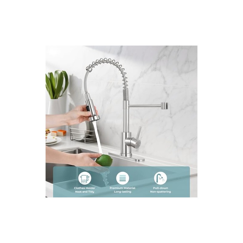 Kitchen Faucet with Pull Down Sprayer,Commercial Single Handle Stainless Steel