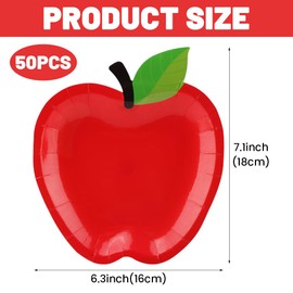 50PCS Back to School Red Apples Paper Plates,First Day of School Red-Apples Paper Plates,RedApple Snow White Party Decorations,for Birthday Christmas Graduation Party Supplies(red,Size:6.3*7.1inch)