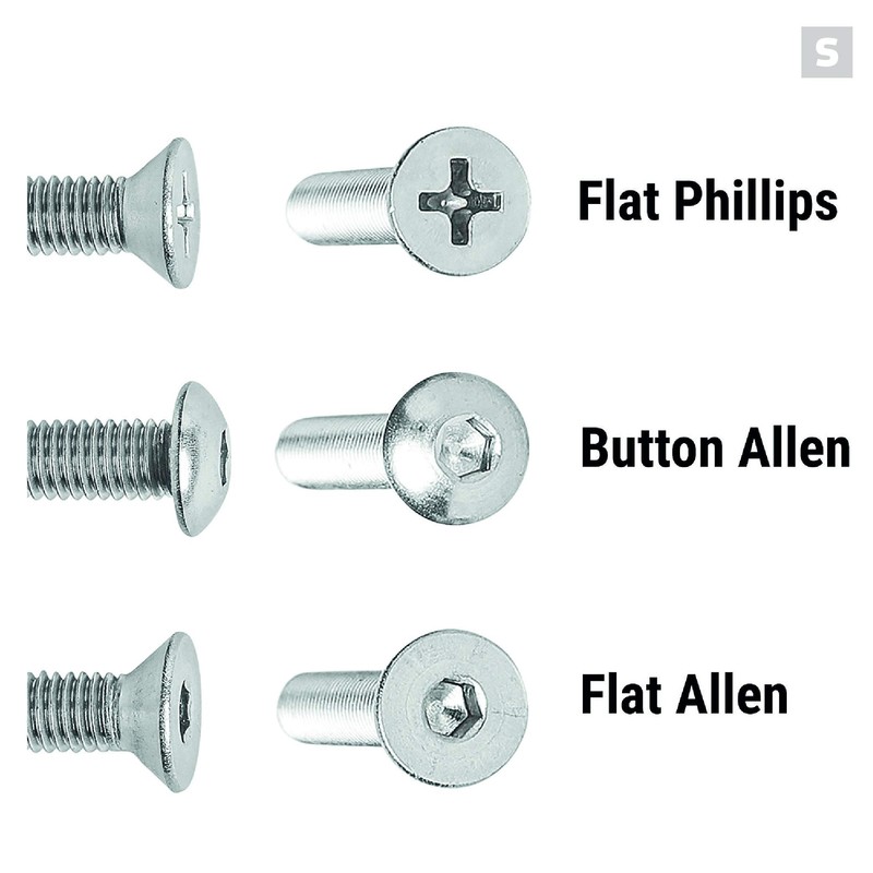 Stoked Ride Shop Stainless Steel Skateboard Hardware Set (Flat Phillips,