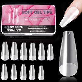 YUNAI Medium Coffin Nail Tips – Soft Nail Extension Tip Kit, Pre-shape Full Matte Full/Half Cover No File Need Medium Coffin Press on False Nail Tips for Nail Extension Home Salons DIY Nail Art, 550 PCS 11 Sizes