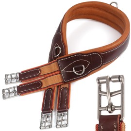Jeereal English Girths for Horses | Made Genuine Leather with Heavy Duty Cotton Elastic and Stainless Steel Buckles - Jump (Brown, 52")