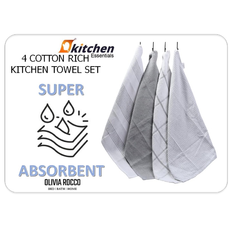 Olivia Rocco 4 Pack Tea Towel Kitchen Tea Towels Cotton