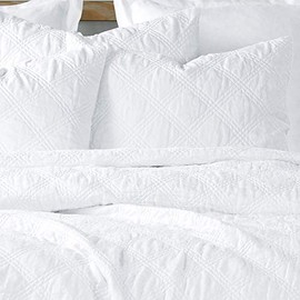 Levtex home - 100% Linen Front/100% Cotton Back - Standard Quilted Sham - Washed Linen - White - Sham Size (26 x 20in.)