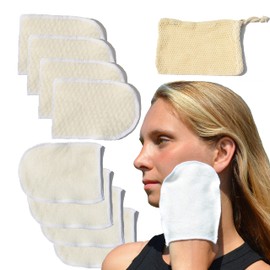 8 Large Organic Bamboo Viscose Makeup Remover Pads Reusable Washable | Cloth Pads Mitts Reusable Rounds with Holder Makeup Removing Pads Makeup Remover Reusable Cloth Rounds for Face | Handmade in FL