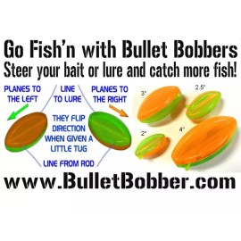 BulletBobber 4x Bullet Bobbers Mini Planer Boards Floats - Jigging Bass Crappie Panfish Trout