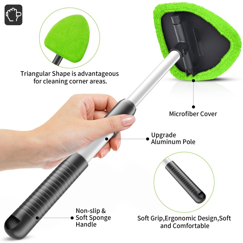 Windshield Cleaning Tool, 23-inch Extendable Handle Car Window Cleaner with
