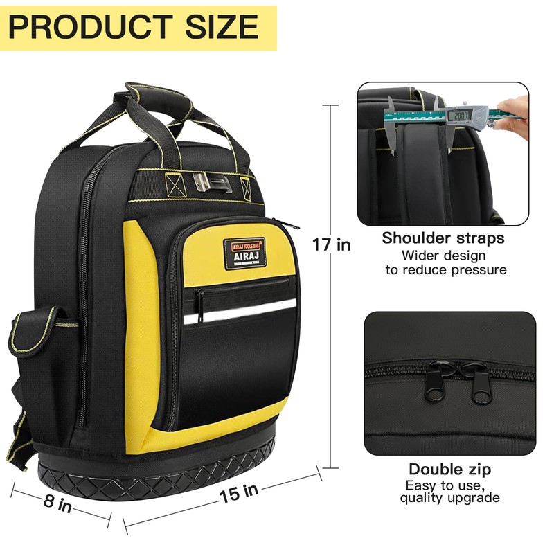 AIRAJ PRO Tool Backpack,17"Heavy Duty Tool Backpack Bag with Waterproof