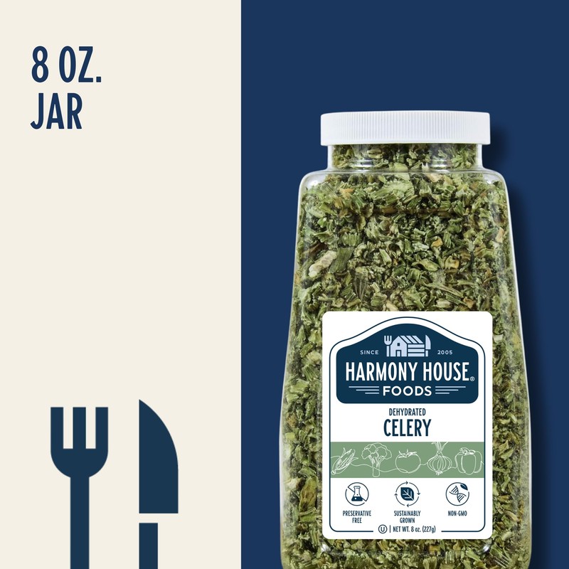 Harmony House Dehydrated Celery, Crosscut – Dried Vegetables For Cooking,