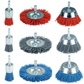 Pack of 9 Nylon Wire Pot Brush, Wire Brushes with Hex Shank 1/4 Inch (6.35 mm), 3 Sizes Nylon Drill Brush Set for Removing Rust and Corrosion