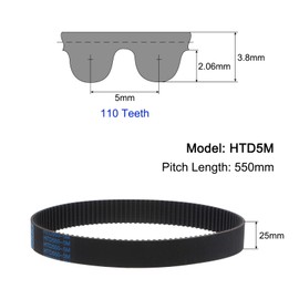 sourcing map HTD-5M Rubber Toothed Belt 550 mm Circumference x 25 mm Width x 3.6 mm Height, 110 Teeth Closed Loop Groove Belt, 5 mm Pitch