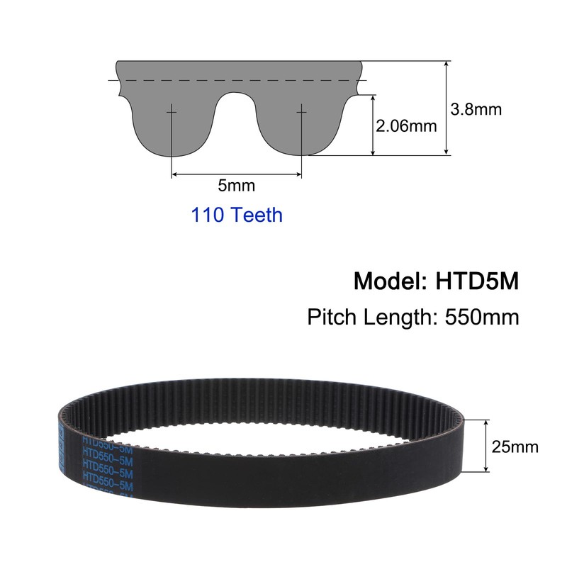 sourcing map HTD-5M Rubber Toothed Belt 550 mm Circumference x