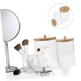 Baluue Bathroom Organizers and Storage Cotton Pad Dispenser Small Jars Wooden Lid for Home Decor