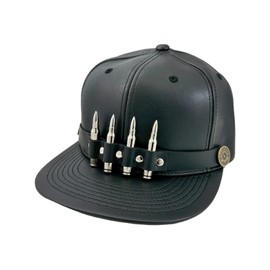 Unbranded Black Leather Baseball Cap Hat 4 Nickel  Bullets Adjustable Faux Leather Vegan