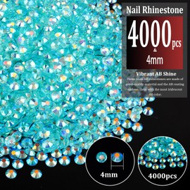 4000pcs 4mm Resin Rhinestones Bulk, Transparent Lake Blue AB Flatback Round Jelly Rhinestones Non Hotfix Crystal Gems Large Quantity Wholesale for DIY Crafts Clothes Bottles Face Makeup Manicure