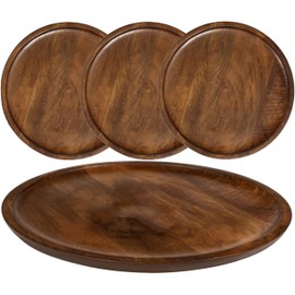 Alpha Living Home wood appetizer plate, wood appetizer plate sets, wood chargers for dinner plates, chargers for dinner plates, 11 inch wood appetizer plate - pack of 4 - Walnut