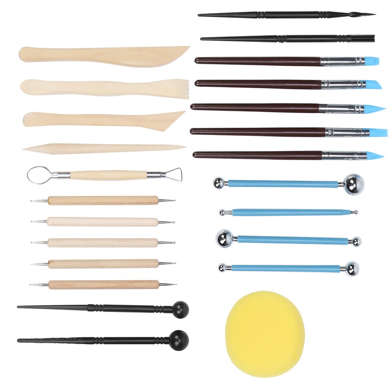 25Pcs Pottery Tools Clay Sculpting Dotting Pens Fondant Ball Stick