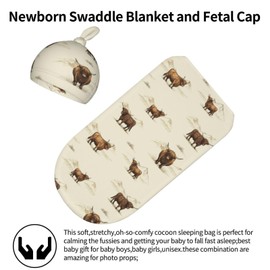 Jarverce Highland Cow Swaddle Blanket, Unisex Baby Stuff, Soft Sleeping Bag Sack, Retro Cow Baby Items Stuff