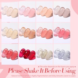 Born Pretty 28Pcs Jelly Gel Nail Polish Kit With U V Light 48W Nail Lamp 12 Colors Jelly Pink Nude Neutral Gel Polish Set with Base/Top Coat Gel Manicure All-In-One Nail Gel Kit Ideal Gifts