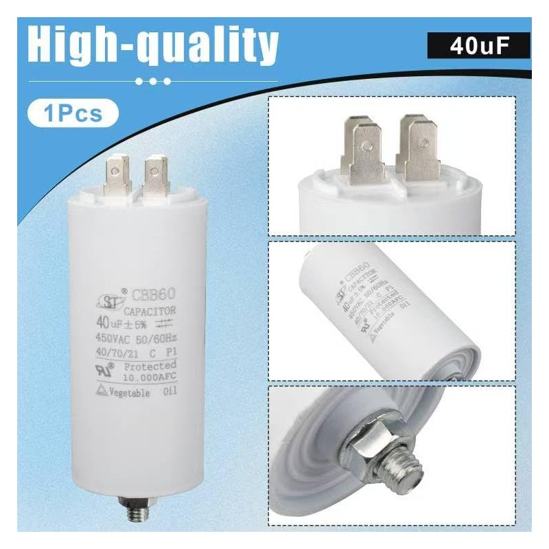 CBB60 Run Capacitor 40uF 450V AC 50/60Hz Double Insert Cylinder
