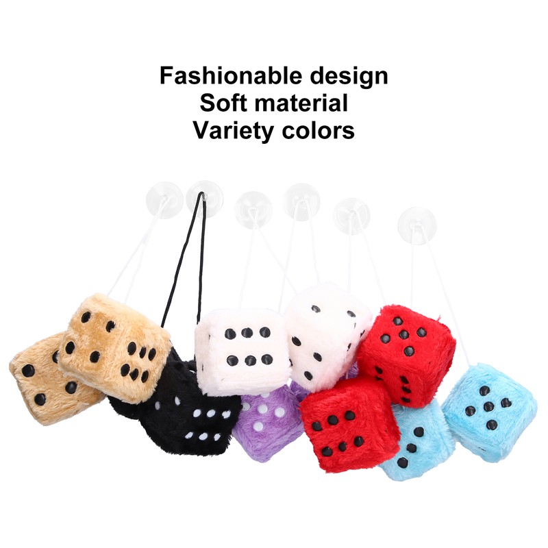 6 Pairs Car Rearview Mirror Hanging Plush Dice with Dots