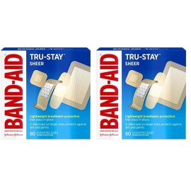 Band-Aid Brand Tru-Stay Sheer Strips Adhesive 80 Piece Assortment (Pack of 2) 