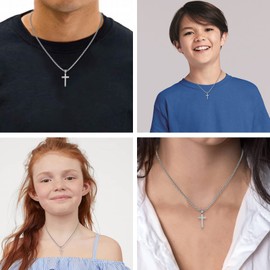 HSWYFCJY Cross Necklace for Men，Silver Black Gold Stainless Steel Plain Cross Pendant Necklace Cross Pendant Necklace Faithful Jewelry For Mens Boys Son，Chain 16,18,20,22 Inch (Silver, Chain Length:18 Inch)