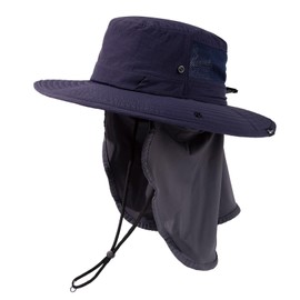 TOP-EX XL/XXL Sun Hat Men's Waterproof Sun Protection Hat with Sunglasses Holder Wide Brim Outdoor Trekking Hat with Neck Protection Safari Summer Hat Foldable, 94603_Navy Blue