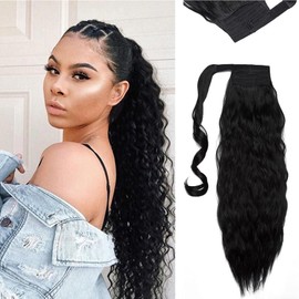 SEGO 50 cm Hairpiece Ponytail Clip-In Ponytail Extension Corn Wavy Hair Extension Curly Synthetic Hair 20 inches - 90 g 1# Black