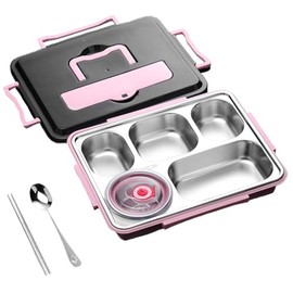 PACIOCEAN Pink Stainless Steel Leakproof Bento Lunch Box Sandwich Friendly, Food Safe, Compact & Lightweight for Kids & Adults, Ideal for Portion Control & Food Prep
