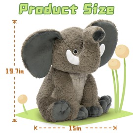 Tezituor 18 inch Elephant Stuffed Animals Toys, Large Gray Stuffed Elephant Plush with Big Ear Huggable Soft Plush Pillow Gift for Boys Girls