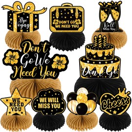 ChenjunCo Going Away Party Decorations - Black and Gold We Will Miss You Honeycomb Centerpieces for Women and Men, Farewell Centerpiece Table Decoration for Retirement and Coworker Goodbye Party
