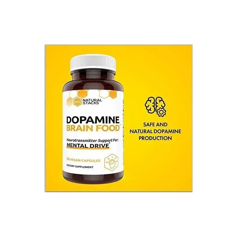 Natural Stacks Dopamine Brain Food 60 Cápsulas Cognitive Supplement L-Tyrosine