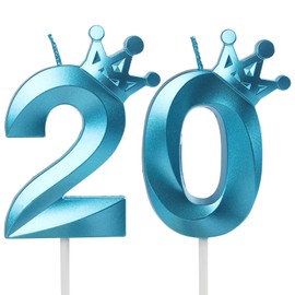 Blue Crown Birthday Candle 20, 20 Candles for Birthday Cakes,Number 20 Crown Candle,20th Birthday Candles Sparkle Decoration for Birthday Party Wedding Anniversary Celebration Supplies