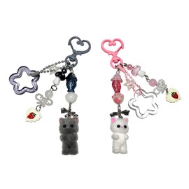 Yahiboo Cute Keychains for Girls, Fuzzy Cat Keychain Aesthetic Y2K Keychain Stylish Accessories for Women Bag, Purse, Phone