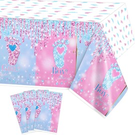 PHOGARY 3PCS Baby Gender Reveal Tablecloth Gender Reveal Decorations,He or She Table Cover Disposable Rectangular Plastic Pink and Blue Tablecloth for Boy or Girl Gender Reveal Party Supplies 54"x108"