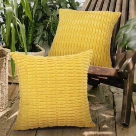 Betadistor Yellow Cushion Covers 45cm 18Inch: Soft Cushion Cover Striped Corduroy Square Throw Pillow Case for Sofa Bed Bench, 2 PACK 531-0707