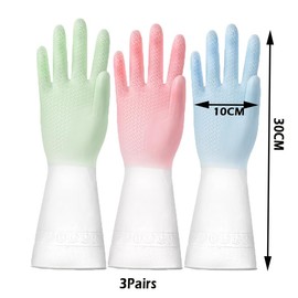 Ljaglui Rubber Kitchen Dishwashing Gloves 3 Pairs Colorful Reusable Household Cleaning Gloves Non-Slip Latex Dish Washing Gloves for Washing Dishes and Cleaning Tasks (Blue+Pink+Green)