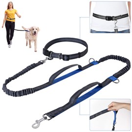 SlowTon Hands Free Dog Leash for Small Medium Large Dog, Strong Dog Lead with Adjustable Waist Belt Reflective Threads Dual Handle Comfortable Bungee Retractable Dog Leash for Running Walking Training