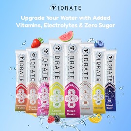 Electrolytes Powder - Hydration Sachets Packed with Vitamins - Zero Sugar Rehydration Sachet with No Artificial Sweeteners & Preservatives by ViDrate - Mixed Berry Variety Pack, 8 Electrolytes Sachets