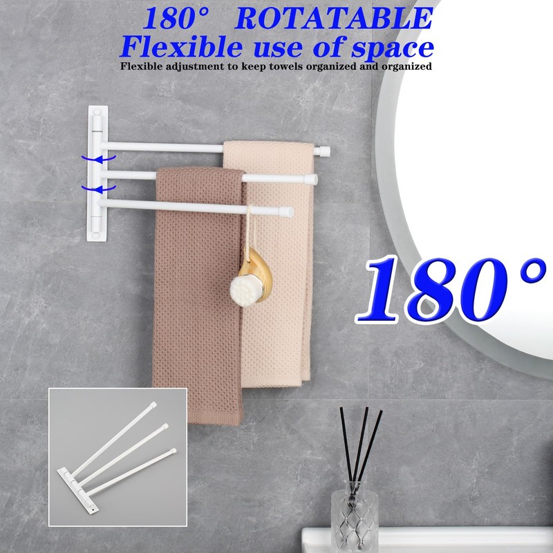 GERZWY Bathroom Hand Towel Rack 3-Bar Folding Arm Swivel Hanger