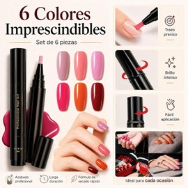 6 Piezas Pen Esmalte de Uñas, 2026 Nuevo Rotuladores de Gel Para Uñas de Secado Rápido 3 en 1, Bolígrafo De Gel De Esmalte De Uñas Multicolor Para Mujeres (Set A)