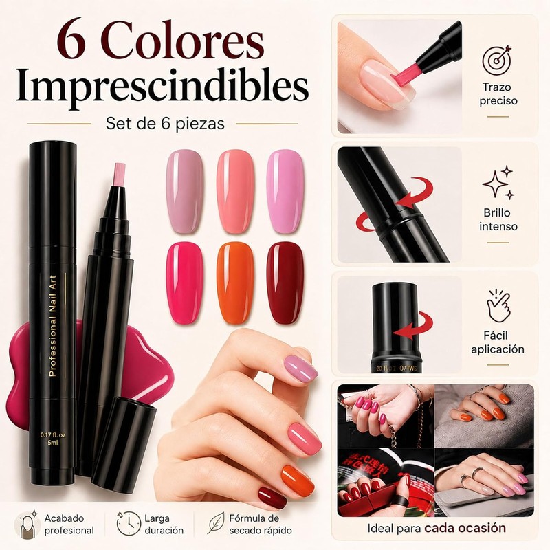 6 Piezas Pen Esmalte de Uñas, 2026 Nuevo Rotuladores de