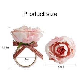 Getfitsoo Pearl Napkin Rings Set of 6, Rustic Rose Napkin Rings Flower Dinner Napkin Holder for Mother's Day,Wedding,Dinners,Parties Table Decoration (Pink Rose)