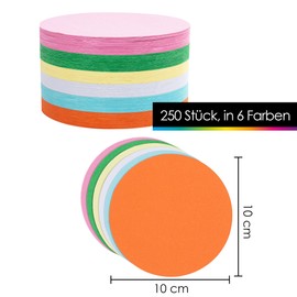 OfficeTree® Presentation Cards, Round, 10 cm Diameter, Pack of 250, 6 Colours, Indispensable for Professional Presentations/Meetings, to Support Teaching/Meetings/Office Work