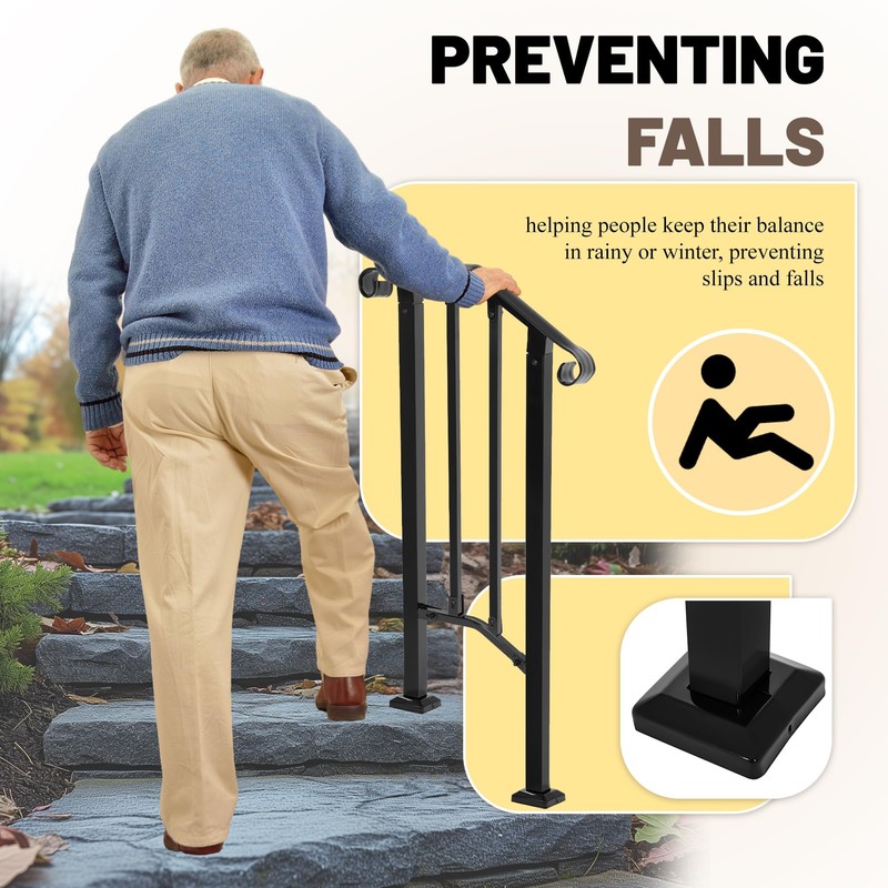 KUAFU Step Handrail Fit for 1-2 Steps Flexible Porch Railing