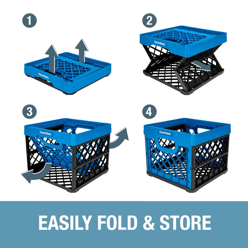CleverMade Collapsible Milk Crate, Neptune Blue, 3PK - 25L (6