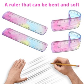2Pcs Soft Bendable Ruler, Ymapinc 6Inch Flexible Ruler Plastic Bend Ruler with Centimeters and Inches Colorful Straight Ruler for School Classroom Office Kids Adults
