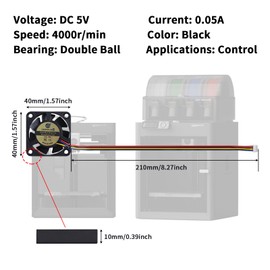 Imdinnogo 3D Printer Accessories BambuLab X1 P1P Main Control Board Cooling Fan: 40×40×10mm/ 1.57x1.57x0.39inch 4000RPM with Cable Directly Replacement Part for X1C P1S no for A1 Mini